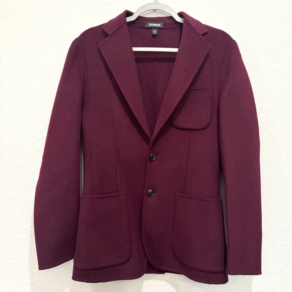 Express Wool Blend Blazer Jacket Womens XS Burgundy Button‎ Pockets Career Fall